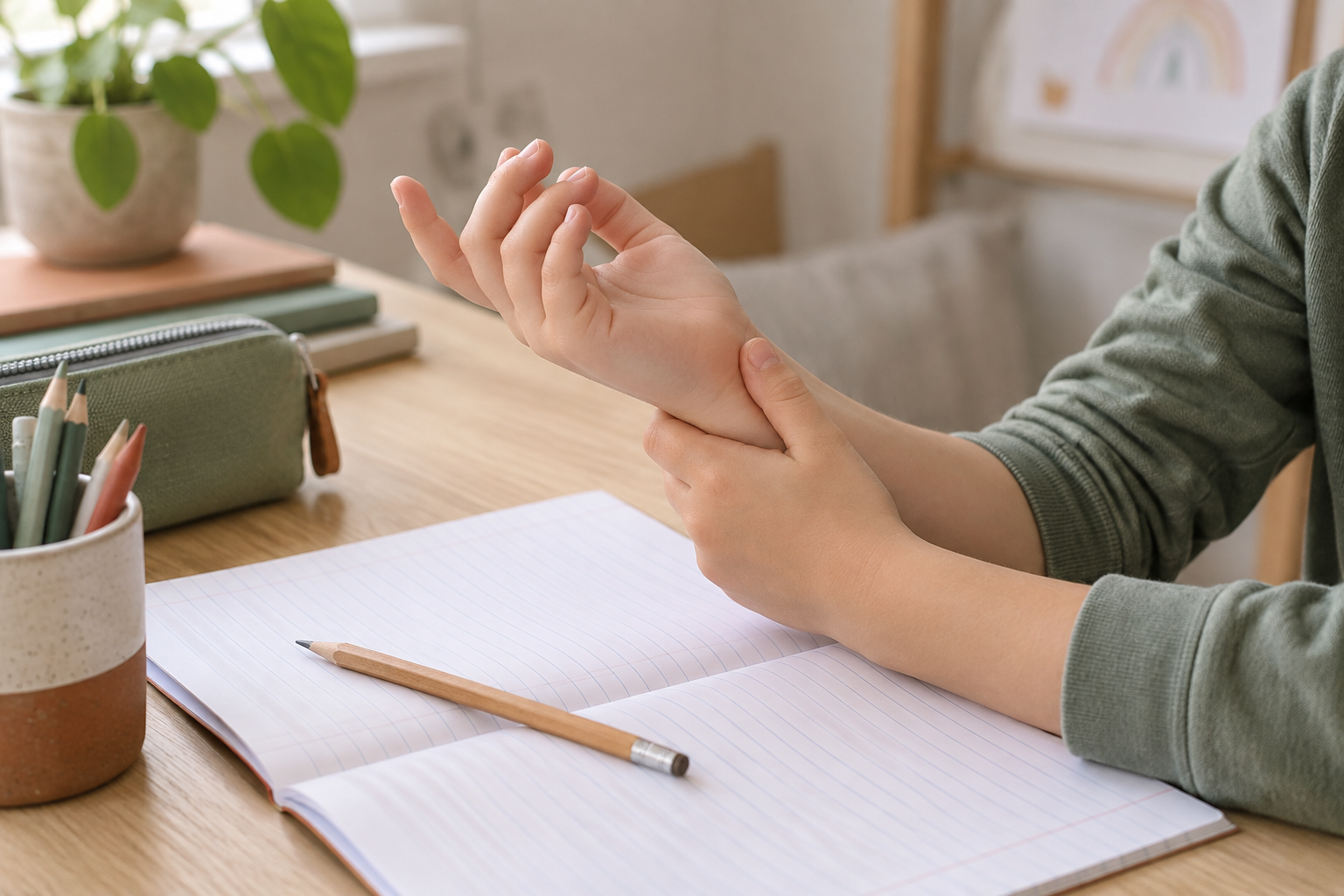 Enfant faisant une pause après avoir écrit